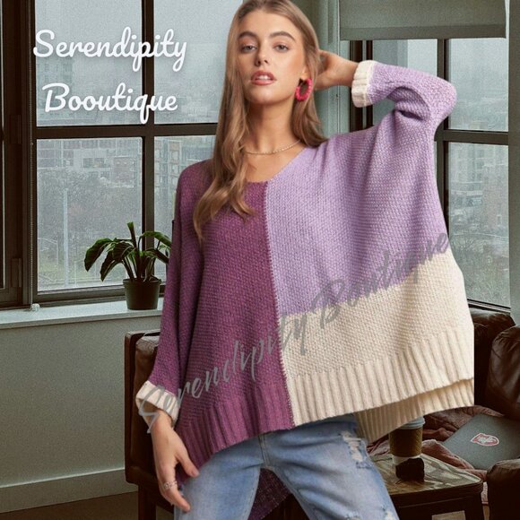 Serendipity Boutique Tops - Passionate Purple Boho Beauty Dolman Handkerchief Uber Baggy Loose Knit Soft Swe